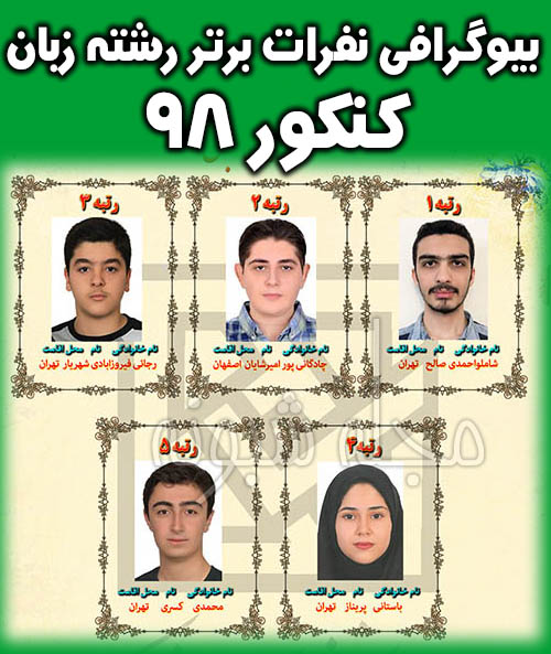 اسامی و عکس نفرات برتر کنکور رشته زبان 98