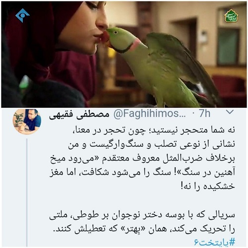 بوسه سارا (نیکا) بر طوطی در سریال پایتخت 6 جنجال شد +فیلم