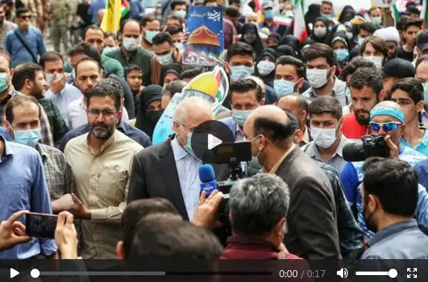 فیلم کامل گاف و سوتی قالیباف در راهپیمایی روز قدس مبارزه با فلسطین