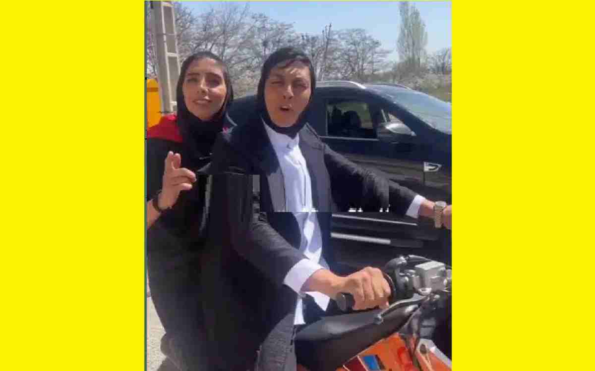 فیلم جنجالی موتور سواری شهربانو منصوریان و آواز خواندن روی موتور!