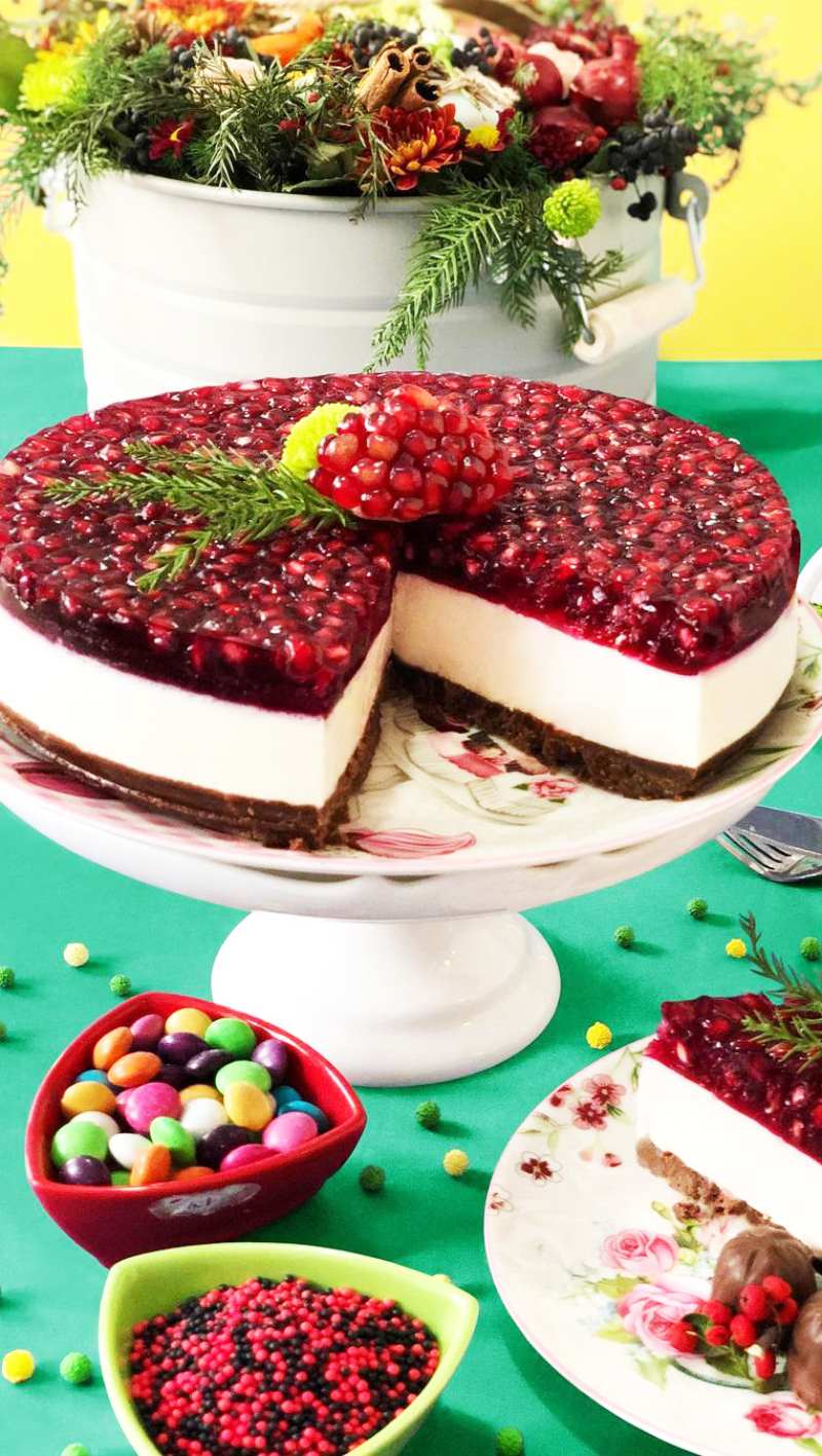 طرز تهیه چیز کیک یلدایی انار بدون فر +فیلم آموزش