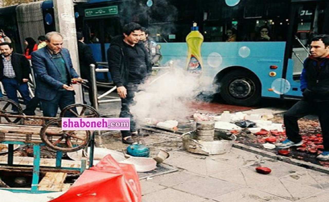 فیلم زن لبو فروش و مامور شهرداری سد معبر با ریختن لبوهایش